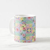 Pastel Bloemige Patchwork Picknick Patroon (11) Koffiemok (Voorkant links)