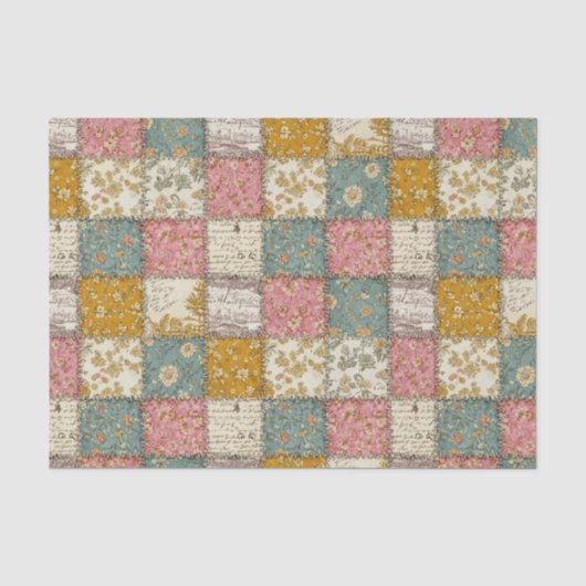 Pastel Bloemige Patchwork Picknick Patroon (12) Tissuepapier (Voorkant)