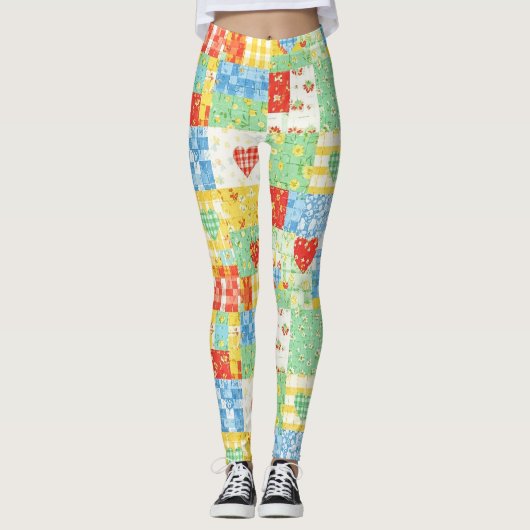 Pastel Bloemige Patchwork Picknick Patroon (1) Leggings (Voorkant)