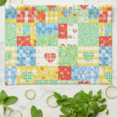 Pastel Bloemige Patchwork Picknick Patroon (1) Theedoek (Gevouwen)