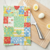 Pastel Bloemige Patchwork Picknick Patroon (1) Theedoek (Quarter Fold)
