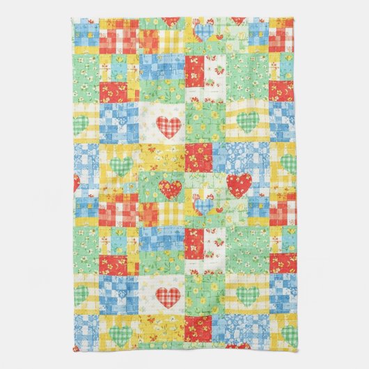 Pastel Bloemige Patchwork Picknick Patroon (1) Theedoek (Verticaal)