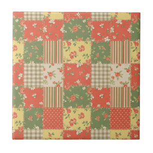 Pastel Bloemige Patchwork Picknick Patroon (2) Tegeltje