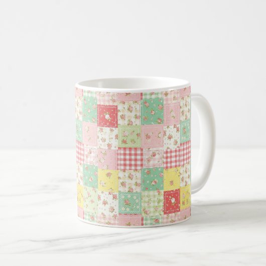 Pastel Bloemige Patchwork Picknick Patroon (5) Koffiemok (Voorkant rechts)