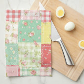 Pastel Bloemige Patchwork Picknick Patroon (5) Theedoek (Quarter Fold)