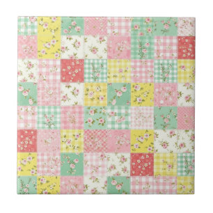 Pastel Bloemige Patchwork Picknick Patroon (6) Tegeltje