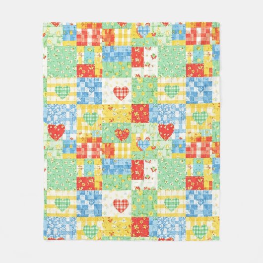 Pastel Bloemige Patchwork Picknick Patroon Fleece Deken (Voorkant)