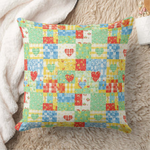 Pastel Bloemige Patchwork Picknick Patroon Kussen