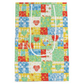 Pastel Bloemige Patchwork Picknick Patroon Medium Cadeauzakje (Achterkant)