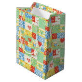 Pastel Bloemige Patchwork Picknick Patroon Medium Cadeauzakje (Achterkant Gekanteld)
