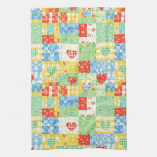 Pastel Bloemige Patchwork Picknick Patroon Theedoek