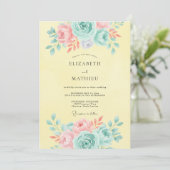 Pastel Bloemige Romantische Bruiloft Kaart (Staand voorkant)