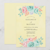 Pastel Bloemige Romantische Bruiloft Kaart (Voorkant / Achterkant)
