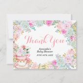 Pastel Bloemige Theepartij Gouden Glitter Bedankt (Voorkant)