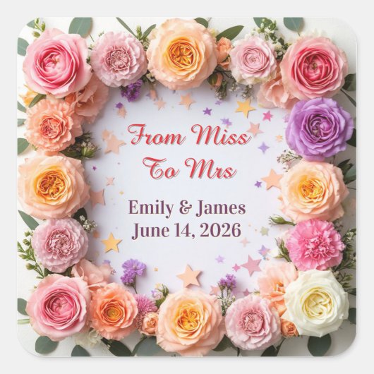 🌸 Pastel Bloemige Trouwframe Ontwerp 🌸 Vierkante Sticker (Voorkant)
