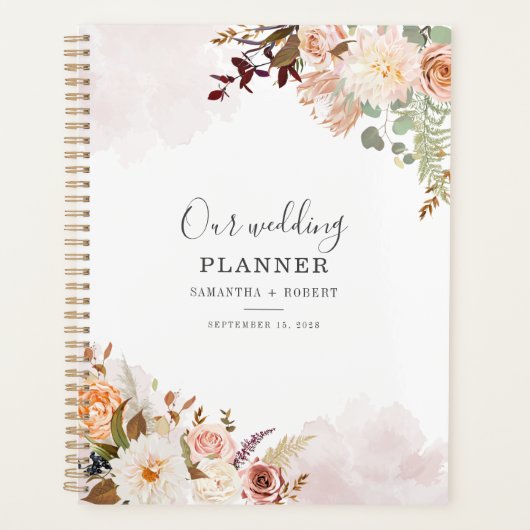 Pastel Bloemige Waterverf Bloei Script Bruiloft Planner (Voorkant)