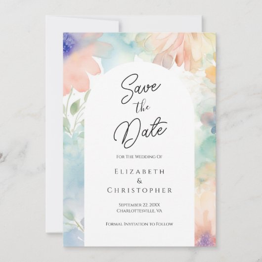 Pastel Bloemige Waterverf Elegante Moderne Trouwda Save The Date (Voorkant)