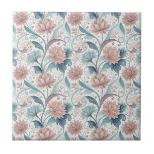 Pastel Bloemige Werveling Mooie Bloemen Patroon Ku Tegeltje