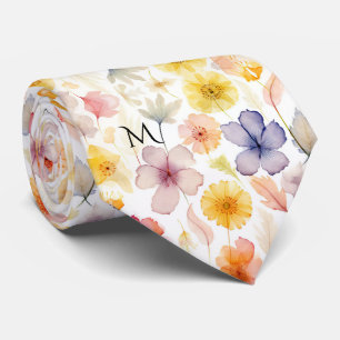 Pastel Bloemige Wilde Bloemen Waterverf Stijl Stropdas
