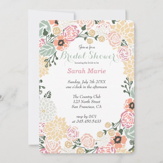 pastel bloemkrans feestuitnodiging kaart (Voorkant)