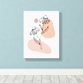 Pastel Bloemlijn Kunst – Modern Canvasprint Canvas Afdruk (Insitu (Houten vloer))