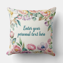 Pastel Bloemmotief - Aanpasbare Tekst Kussen