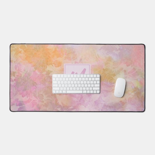 Pastel Bloemmotief Chic Script Monogram Bureaumat (Keyboard & Muis)