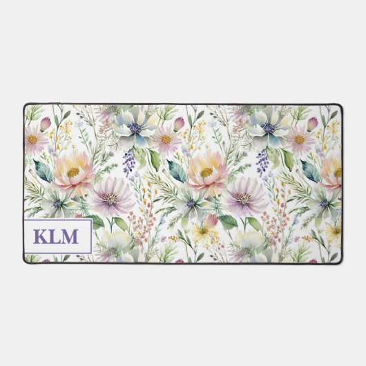 pastel bloemmotief monogram bureaumat (Voorkant)