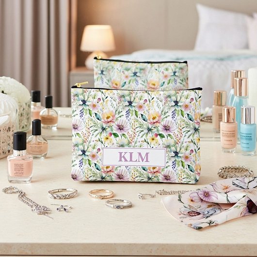 pastel bloemmotief monogram etui