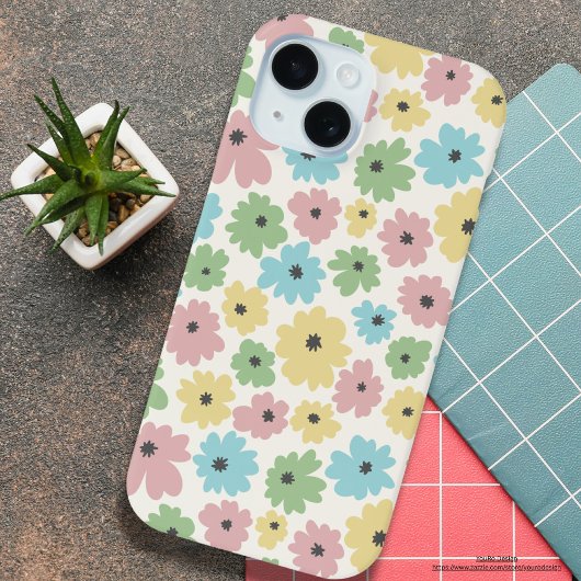  pastel bloemmotief roze geel girly Case-Mate iPhone case