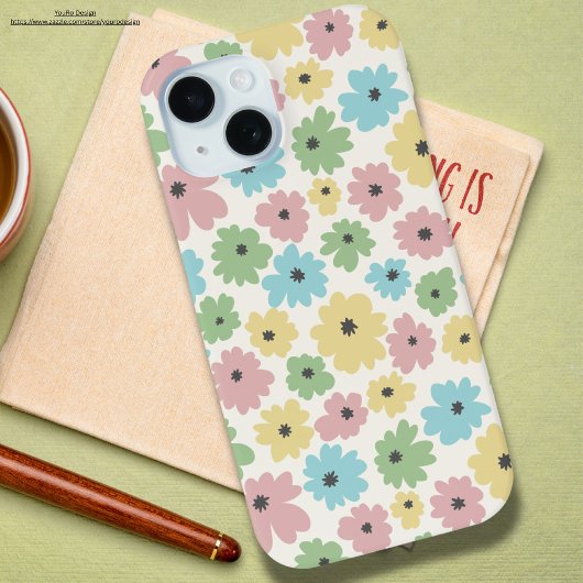 pastel bloemmotief roze geel girly Case-Mate iPhone case
