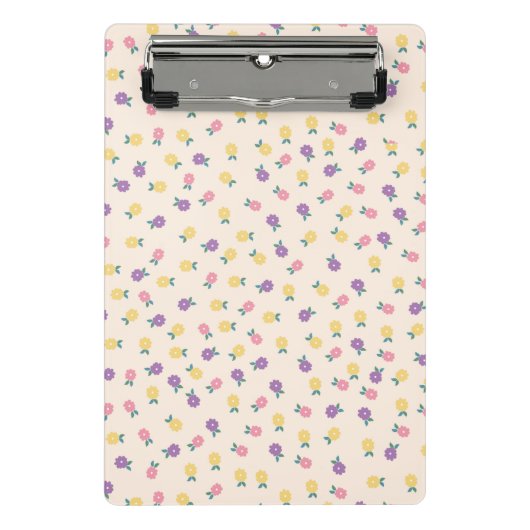 Pastel Bloemmotief – Schattig Geel, Roze & Paars Mini Klembord (Voorkant)