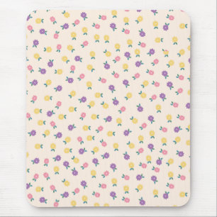 Pastel Bloemmotief – Schattig Geel, Roze & Paars Muismat