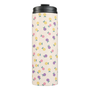 Pastel Bloemmotief – Schattig Geel, Roze & Paars Thermosbeker