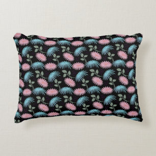 Pastel Bloempatroon op Zwarte Achtergrond Cute D Accent Kussen