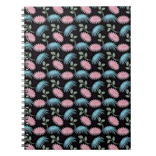 Pastel Bloempatroon op Zwarte Achtergrond | Cute D Notitieboek (Voorkant)