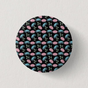 Pastel Bloempatroon op Zwarte Achtergrond   Cute D Ronde Button 3,2 Cm