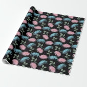 Pastel Bloempatroon op Zwarte Achtergrond | Schatt Cadeaupapier (Uitgerold)