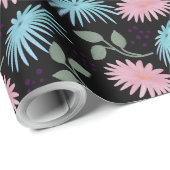 Pastel Bloempatroon op Zwarte Achtergrond | Schatt Cadeaupapier (Rol Hoek)