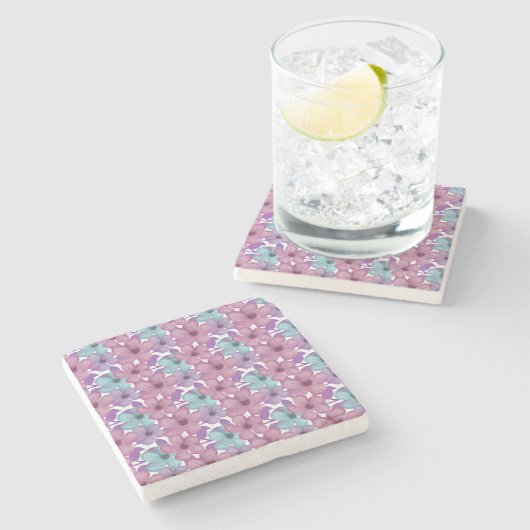 Pastel Bloempatroon Stenen Onderzetter (Zijkant)