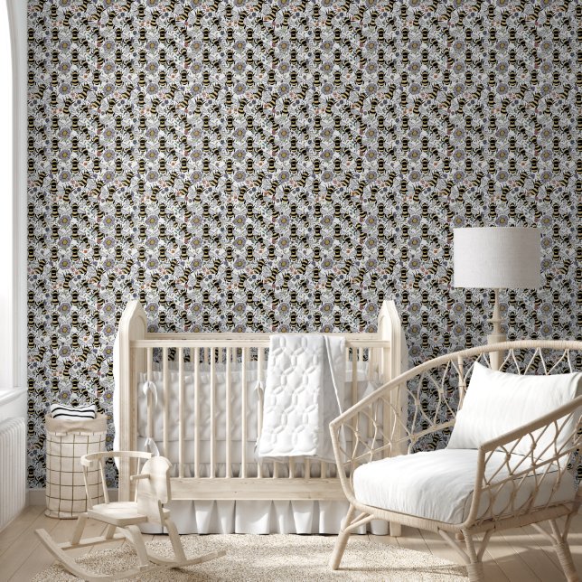 Pastel Bloemrijke Hommels  Behang (Kinderen)