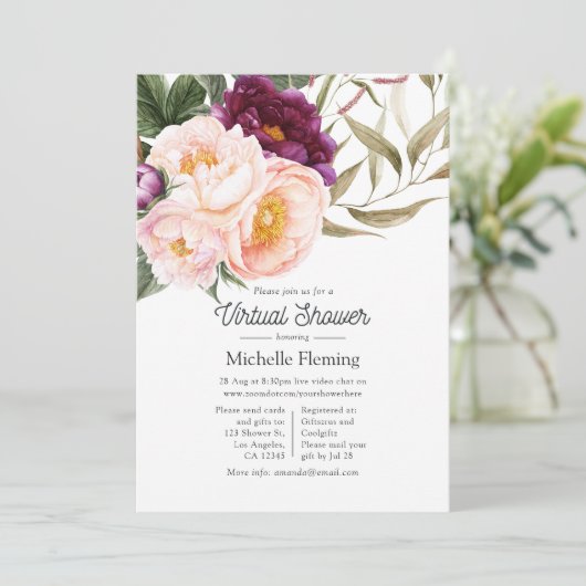 Pastel Bloemrijke Virtuele Baby Shower Kaart (Staand voorkant)