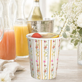 Pastel Bloemstreep Papieren Bekers