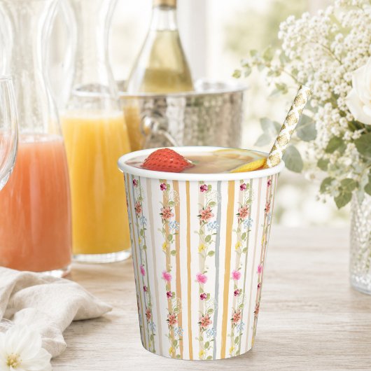 Pastel Bloemstreep Papieren Bekers