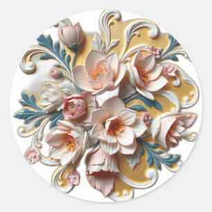 Pastel bloemstuk met artistieke rondingen ronde sticker