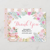 Pastel Bloemstuk Theepartij Gouden Glitter Bedankt (Voorkant / Achterkant)