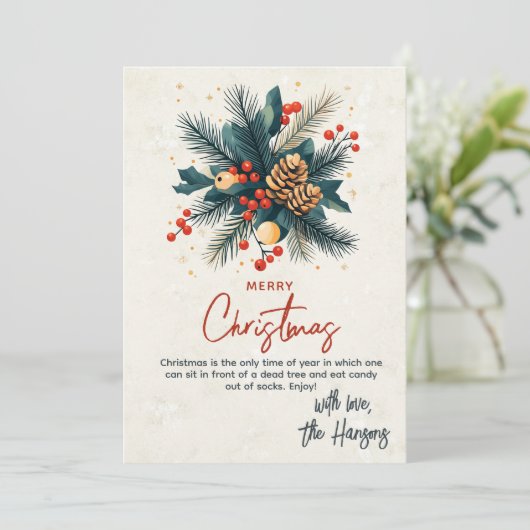 Pastel bloemstuk Vrolijk kerstfeest Feestdagenkaart (Staand voorkant)