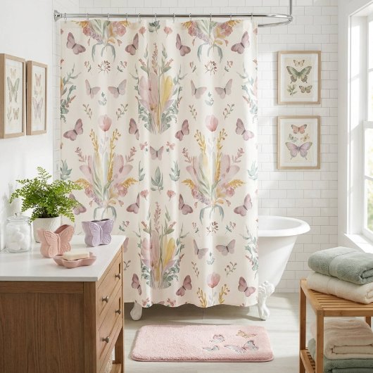 Pastel Bloemvlinder Douchegordijn