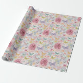 Pastel Bloemvlinder / Zachte Tuin Cadeaupapier (Uitgerold)