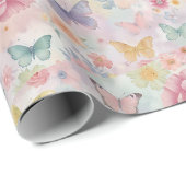 Pastel Bloemvlinder / Zachte Tuin Cadeaupapier (Rol Hoek)
